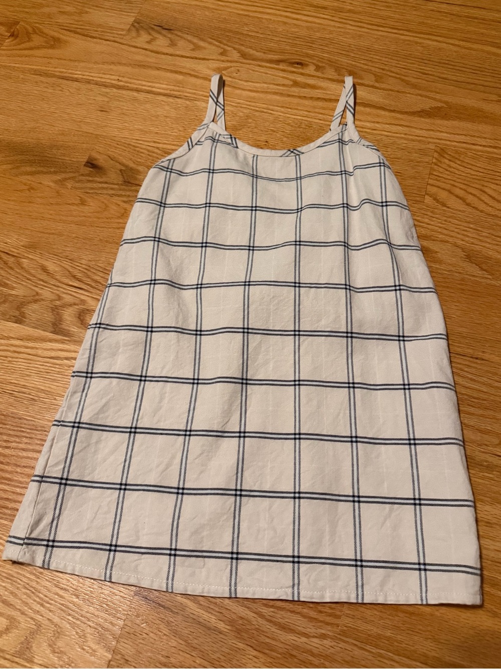 Girls White and Black Check Spaghetti-Strap Dress